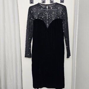 Vintage Christian Dior Robes du Soir Embellished Velvet Evening Black Dress Sz 6